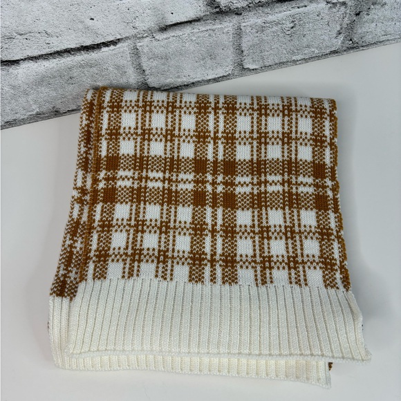 Timberland Knit Scarf Plaid Brown and Cream - Picture 7 of 7